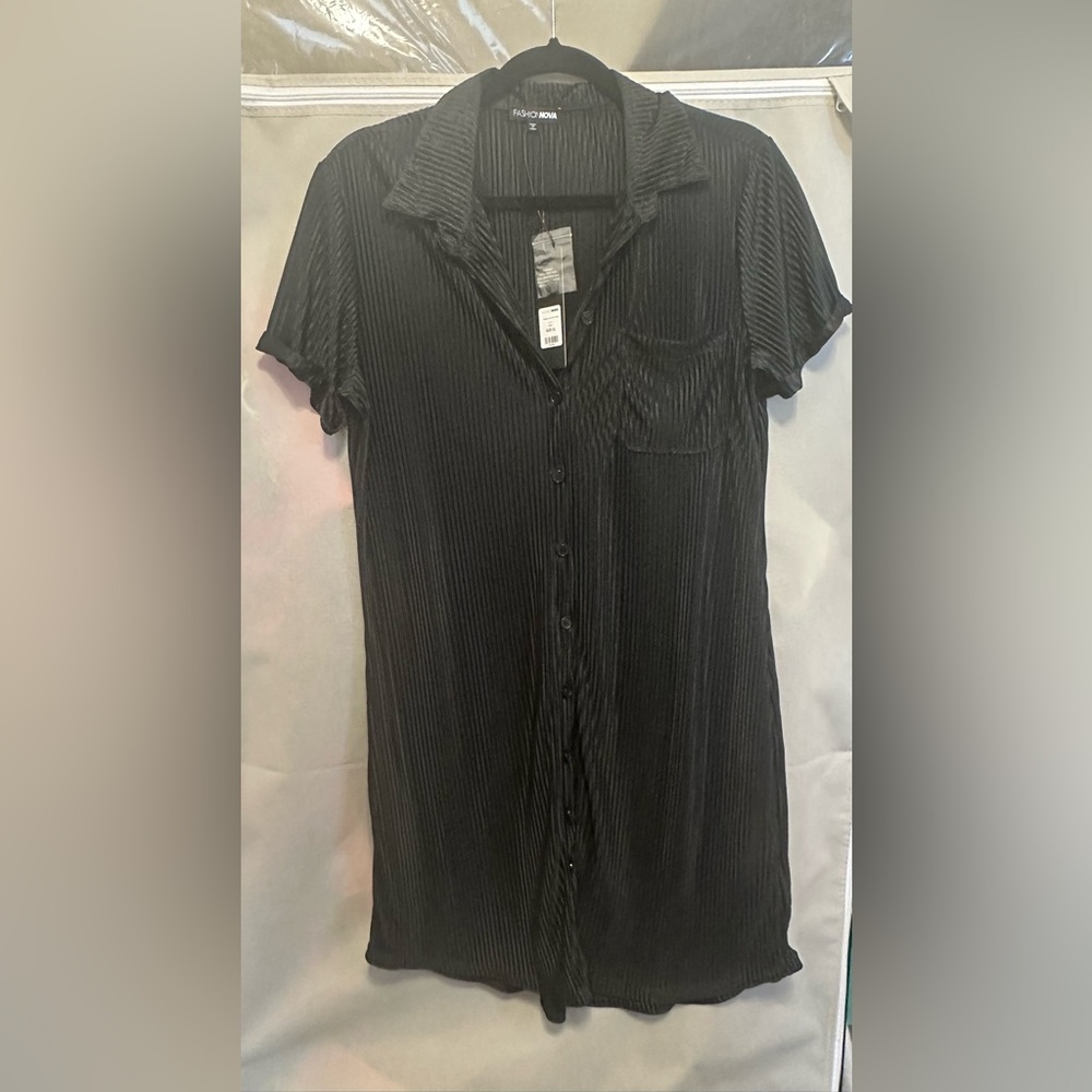 Fashion Nova Black Button-Up Dress